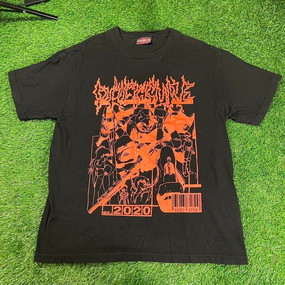 Pressure black and red men's anime graphic T shirt streetwear design size L